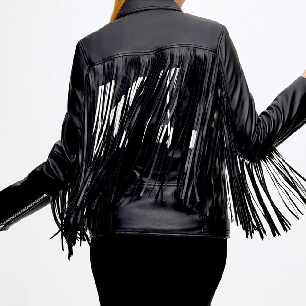 Karl Lagerfeld moto fringe soft leather jacket